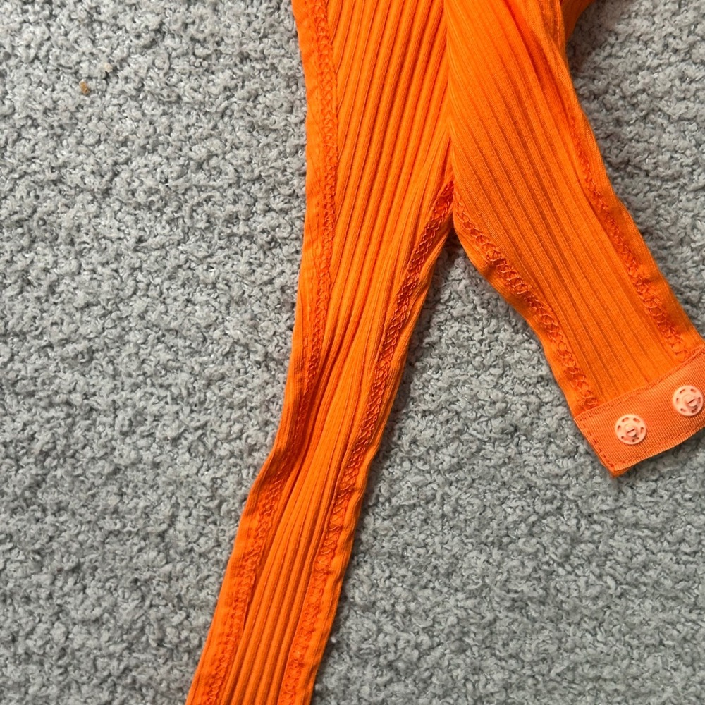 fab'rik Bodysuit Kaya Ruffle Off Shoulder S Orange Tulle Ribbed Mesh Festival - Picture 3 of 8